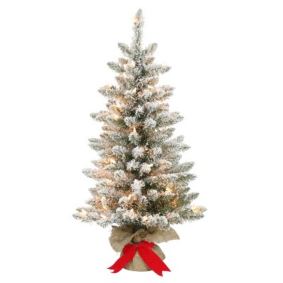 3ft Puleo Pre-Lit Flocked Fraser Fir Artificial Christmas Tree Clear Lights