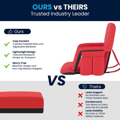 Extra Wide Red Reclining Stadium Chair with Backpack Straps