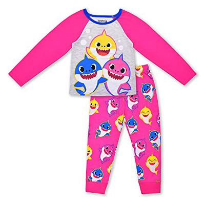 Baby Shark 2-piece Baby Girl Flounce Allover Top and Solid Pants Set