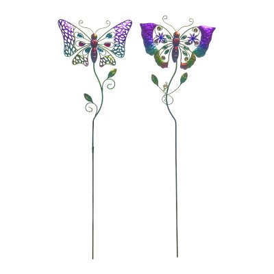 Transpac Metal Butterfly Yard Stakes Set of 2 Decorative Garden Stakes Multicolored Indoor Outdoor Decor Gift Idea