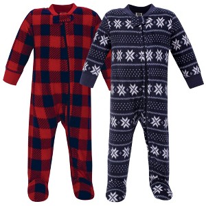 Hudson Baby Infant Boy Fleece Zipper Sleep and Play 2pk, Sweater Plaid - 1 of 3