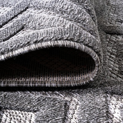 Handmade Dark Gray Geometric Round Synthetic Rug