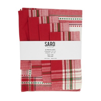 Holiday Red and Green Cotton Placemat and Napkin Set, 8-Piece