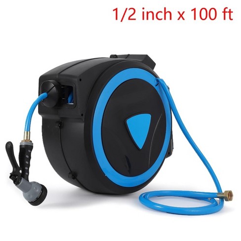 Retractable Garden Hose Reel 1/2 inch x 100 ft Wall Mount With 9-Pattern Nozzle - image 1 of 4