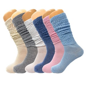 Women’s Slouch Socks 6 Pairs Cotton Scrunch Knee-High Shoe Size 5-10 - 1 of 4