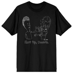 Men's Beavis & Butthead Shut Up Beavis Text Black Graphic Tee Shirt - 1 of 2