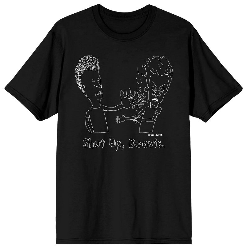 Men's Beavis & Butthead Shut Up Beavis Text Black Graphic Tee Shirt, 1 of 3