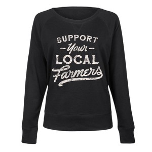 Women's - Instant Message - Support Your Local Farmers Lightweight French Terry Wide Neck Long Sleeve Graphic Shirt - 1 of 4