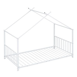 ZHUTA Twin House Bed for Kids,Metal Twin Montessori Bed with Roof, Twin Size Platform Bed Frame with Headboard & Footboard for Girls, Boys,White - 1 of 4