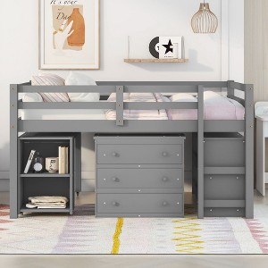 NicBex Full Size Bunk Bed with Movable Desk Loft Bed Pine Bed Frame with Storage Cabinet, Shelf, Ladder and Guardrail, No Box Spring Required - 1 of 4