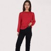 Anna-Kaci Women's Sheer Yoke Long Sleeve Blouse with Ruffle Neckline and Cinched Waist Detail - 4 of 4