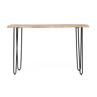 Plumb Handcrafted Modern Industrial Acacia Wood Console Table with Hairpin Legs Natural/Black - Christopher Knight Home