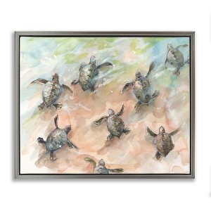 Stupell Industries Baby Sea Turtles Swimming Shore Floating Frame Canvas Art - 1 of 4