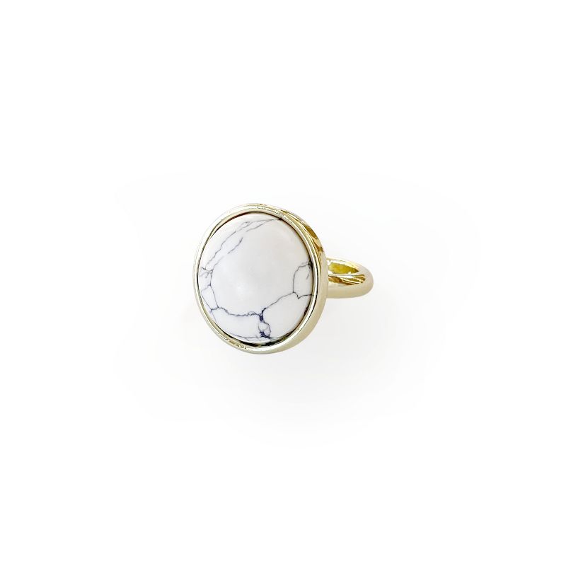 Sanctuary Project by sanctuaire Semi Precious White Howlite Round Statement Cocktail Ring Gold, 1 of 5