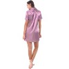 Alexander Del Rossa Women's Satin Nightgown, Boyfriend Style Short Sleeve Sleep Shirt - 2 of 3