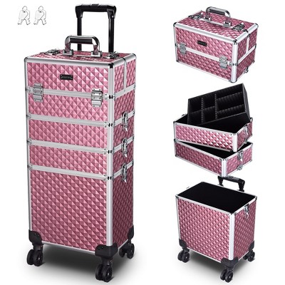Byootique Antique Pink Rolling Makeup Case 4in1 Cosmetic Trolley Organizer Lockable