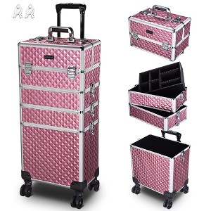 Byootique Antique Pink Rolling Makeup Case 4in1 Cosmetic Trolley Organizer Lockable - 1 of 4