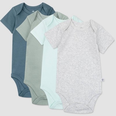 Honest Baby Boys' 4pk Organic Cotton Morning Mountains Short Sleeve Bodysuit - Blue/Green/Gray 0-3M