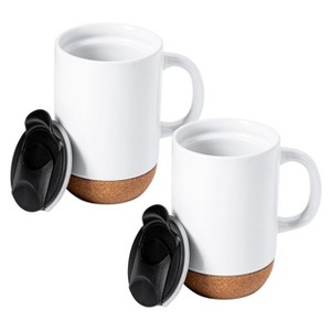 Gibson Home Modani 2 Piece 16.5 Ounce Stoneware Mug Set with Lid and Cork Base - 1 of 4