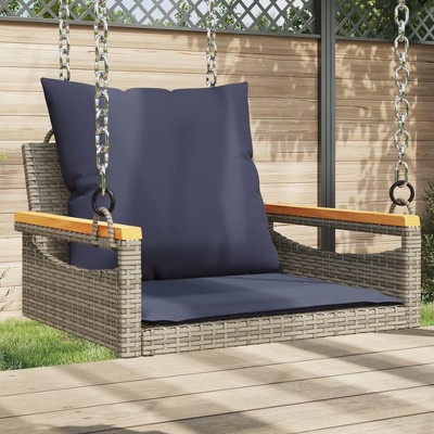 vidaXL Swing Bench with Cushions Gray 24.8"x24.4"x15.7" Poly Rattan