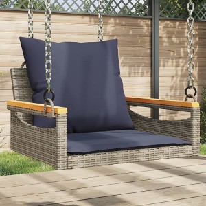 vidaXL Swing Bench with Cushions Gray 24.8"x24.4"x15.7" Poly Rattan - 1 of 4