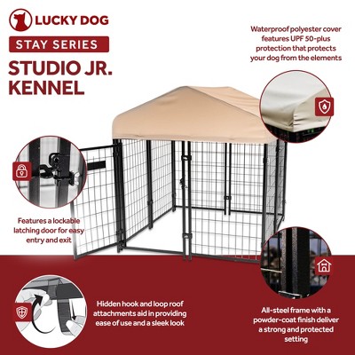 Khaki Steel Frame Outdoor Dog Kennel with Waterproof Roof