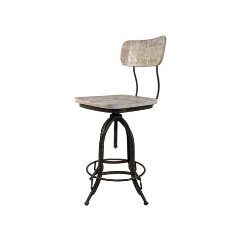 Carolina Living Mason Adjustable Counter Height Barstool Natural Driftwood Aged Iron Swivel Kitchen Stool
