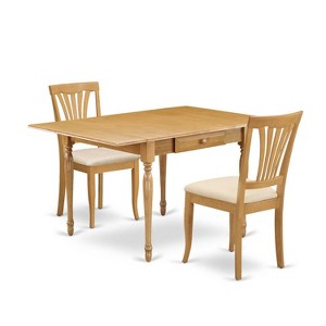 HomeStock 3-Piece Natural Brown Oak Finish Solid Wood Top with Dropleaf Dining Table Set - 1 of 4