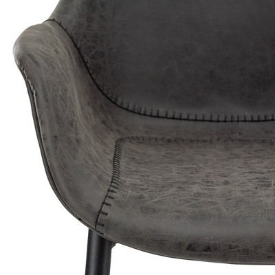 Charcoal Black Mid-Century Metal Arm Chair with Leather Accents