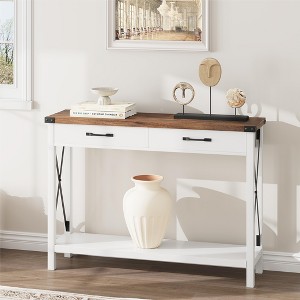 COZONY 43" Farmhouse Console Table with 2 Drawers & 2-Tier Storage Shelf — Narrow Wood Entryway & Sofa Table for Hallway & Living Room - 1 of 4