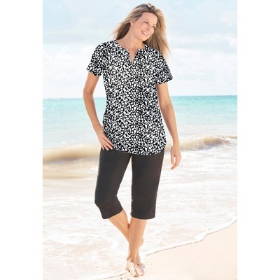 Swim 365 Women's Plus Size Split-neck Short Sleeve Swim Tee With Built-in  Bra - 18, Black : Target