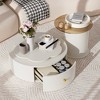 Round Coffee Table Set of 2, Rotatable Floral Top with 2 Drawers and Glass Side Table, Stylish Living Room Furniture - 3 of 4