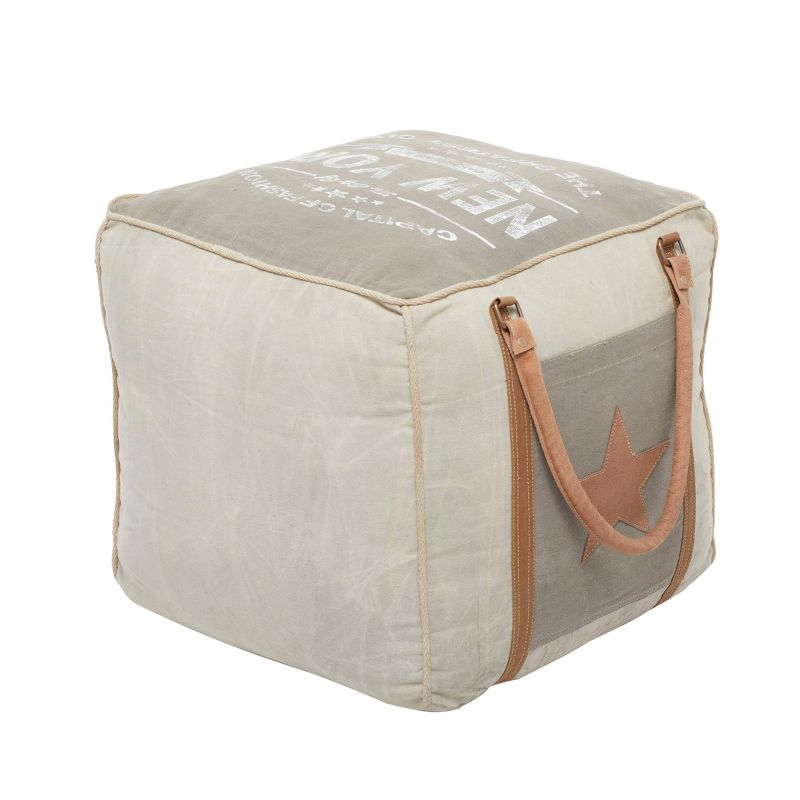 Rustic Leather and Canvas Foot Stool Ottoman - Olivia & May, 5 of 15