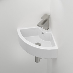 SEVOBAL Bathroom Sinks Triangle Wall Mount Porcelain Ceramic Vessel Sink with Single Faucet Hole and Overflow, White, 16.54"*16.54"*9.06" - 1 of 4