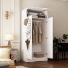 Famapy Wardrobe Pure White Vertical Double Door Closet Wardrobe with Hanging Shelves - 3 of 4