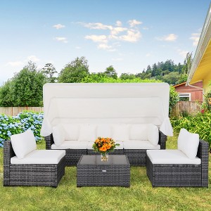 Costway 4 pc rattan patio furniture set garden sofa with white cushions online