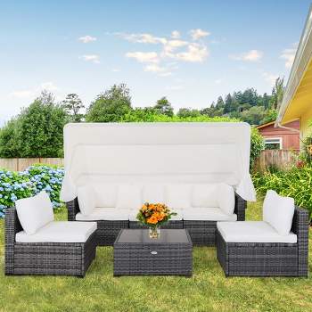 Costway 6-Piece Outdoor Patio Furniture Set Retractable Canopy Conversation Set