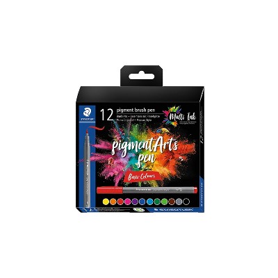 Staedtler Basic Colours Pigment Brush Pens Assorted Inks 12/Pack (371 C12-1 10 35)