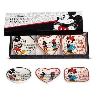 Disney Mickey Mouse and Minnie Mouse Mini Ceramic Trinket Tray Jewelry Ring Holder Gift Dish Set - 3 Piece Set - 1 of 4