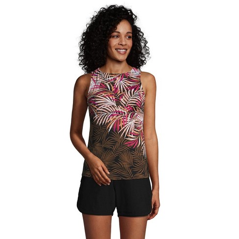 Lands End Womens High-Neck Tankini Top Swimsuit Print 