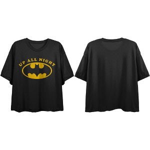 Batman Bat Signal Up All Night Ladies Black Cropped Boyfriend Tee - 1 of 2