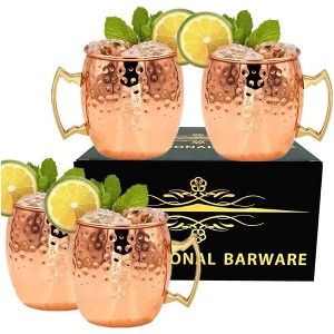 J&V TEXTILES Moscow Mule Mugs, 16 oz Copper Plated, Stainless Steel Lined, Set of 4, Gold Brass Handles - 1 of 4