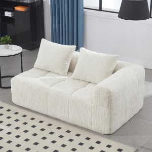 Grungis Chenille Loveseat Sofa with Left Arm & Removable Pillows, Modern Minimalist 2-Seater Sofa for Living Room & Bedroom - 1 of 4