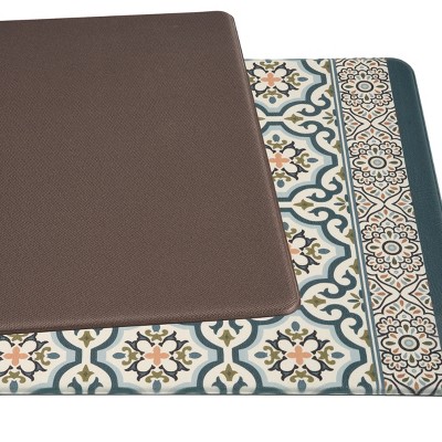 Blue Rectangular Anti-Fatigue Kitchen Mat with Pattern