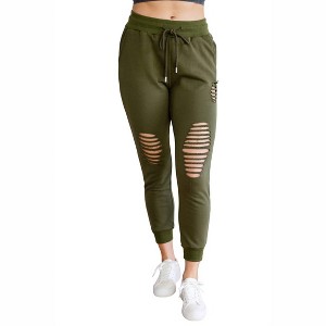 Women's Kick Back Distressed Joggers - White Birch - 1 of 4