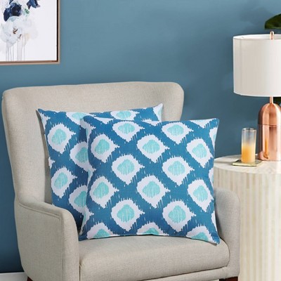 2pk 18" x 18" Printed Blue Dotted Wave Linen Textured Decorative Throw Pillow Set - Ocean Pacific