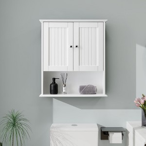 ChicFurnit Bathroom Storage Cabinet Modern Wall Mounted Over the Toilet Cabinet with Wooden Storage for Bathroom Use, White, 31.9"*15.4"*10.6" - 1 of 4