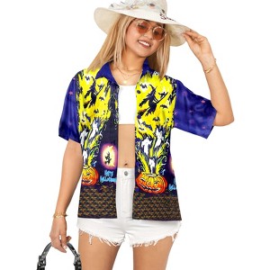HAPPY BAY Women's Hawaiian Blouse Dresses Button Down Summer Vintage Shirt Tops Short Sleeve Halloween Costumes Haunted Shirts Blouses for Women - 1 of 4
