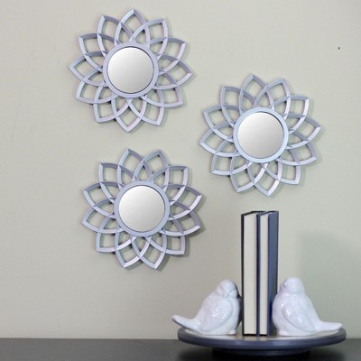 Set of 3 Matte Silver Floral Petal Wall Mirrors