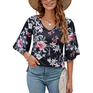 Women's Casual 3/4 Ruffled Sleeve Chiffon Blouse Tops for Women - 1 of 4
